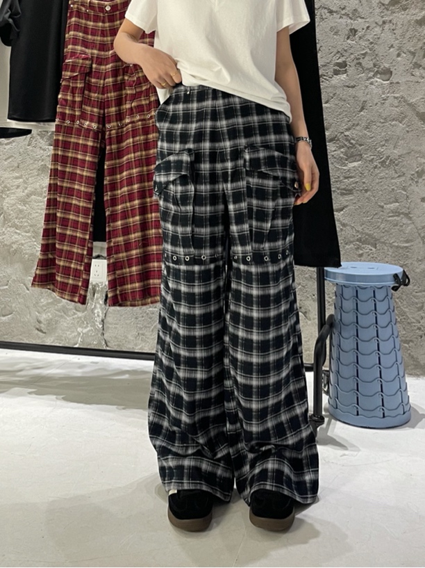 Y2K#2022春季福利磨毛格子工装裤，裤长：105cm