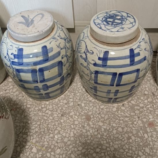 摆件陶双双双喜临门罐罐摆件青花陶瓷摆件青花
