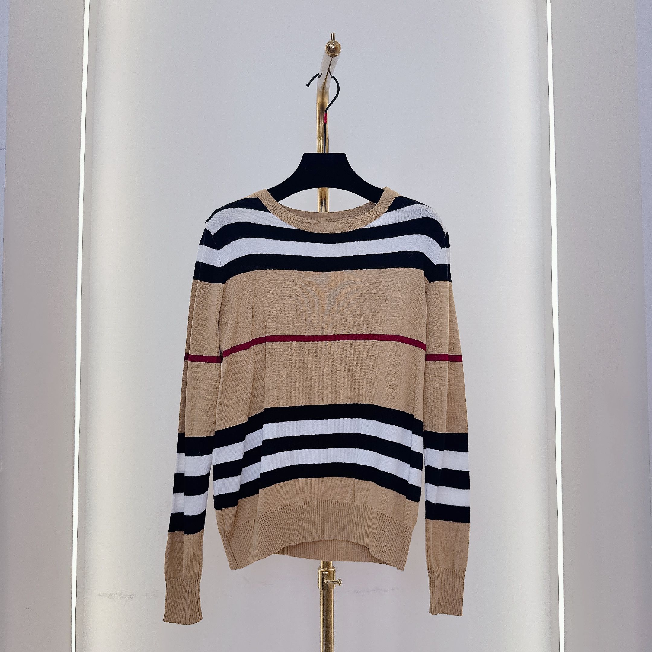 FF3149女士牛奶丝条纹针织衫打底毛衣长袖百搭宽松