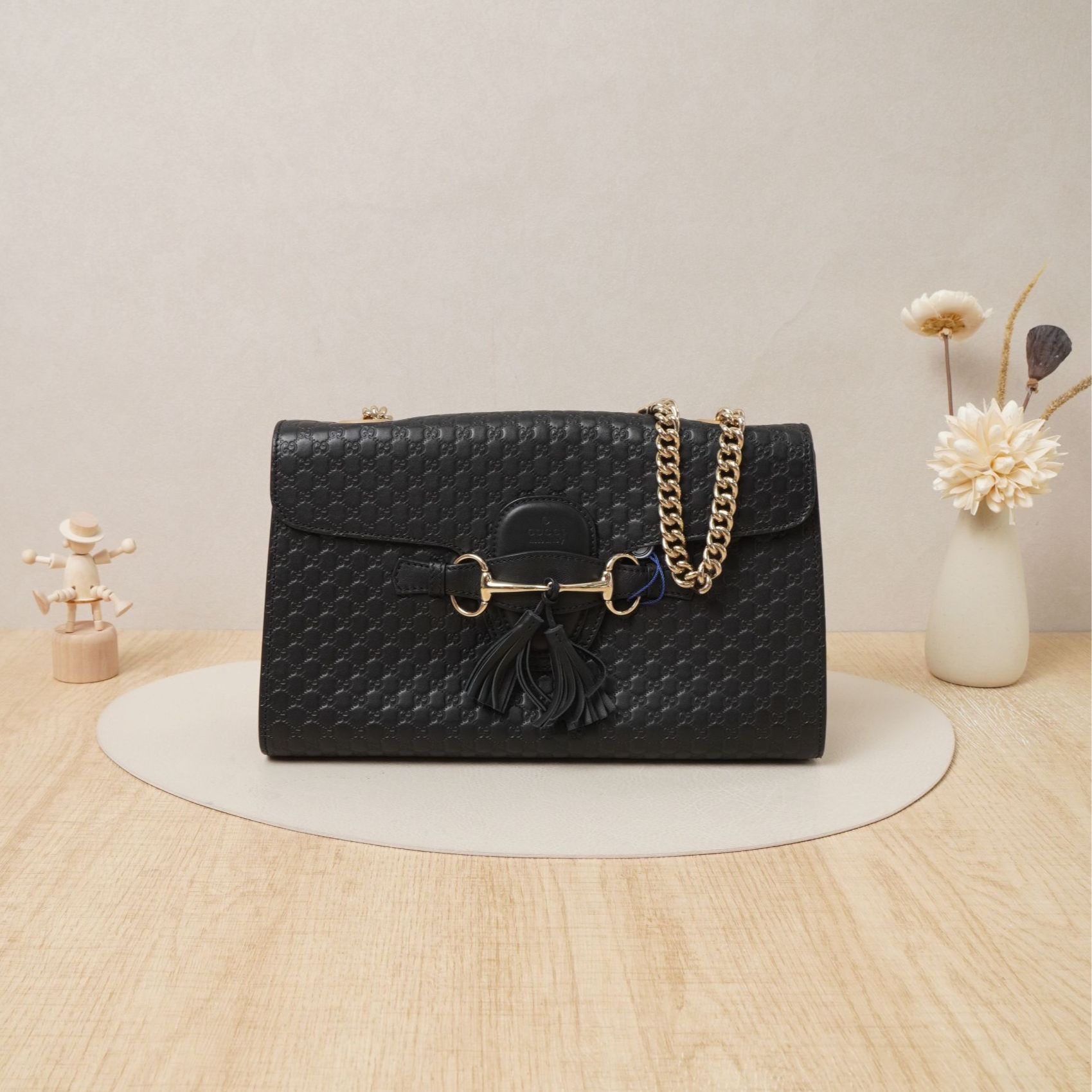 95新 GUCCI/古驰 古驰单肩包大号黑金牛皮/DS036472