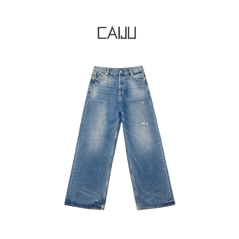 【CAIJU/2025】原创设计高定进口牛仔磨破水洗宽松九分直筒牛仔裤