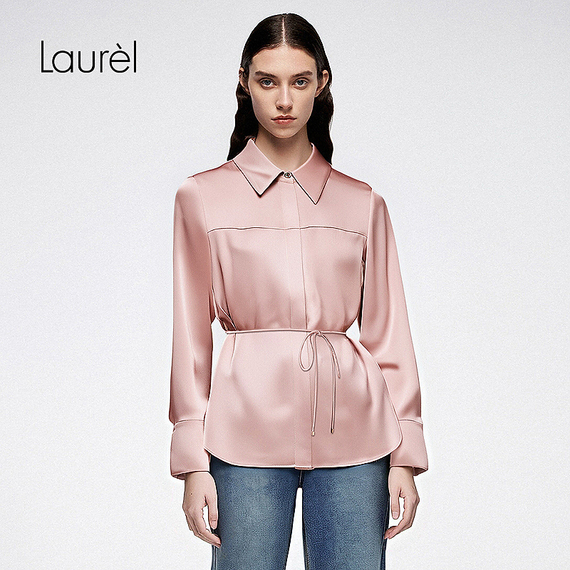 【粉丝专享】Laurel25秋缎面抽绳收腰衬衫女LWD363C00200