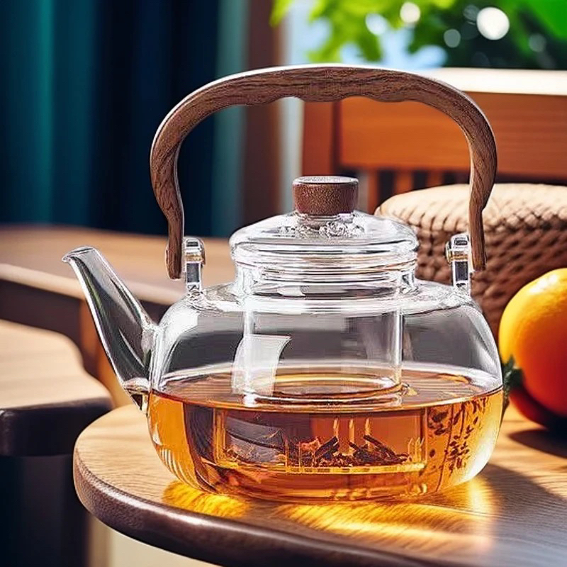 （透明五指）大容量高硼硅耐热玻璃煮茶壶新款树脂提梁泡茶壶