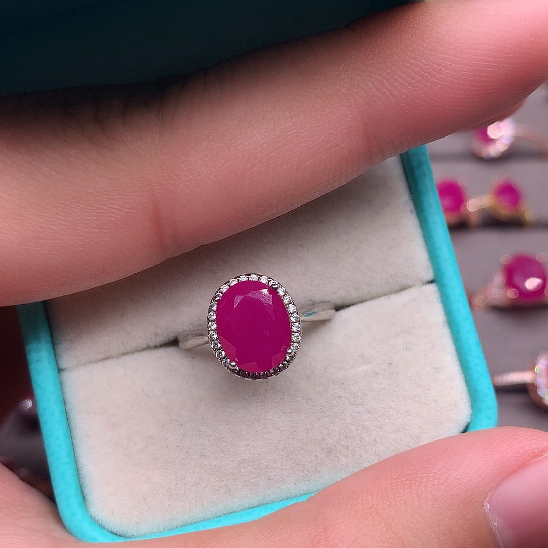 红宝石戒指银S925镶嵌