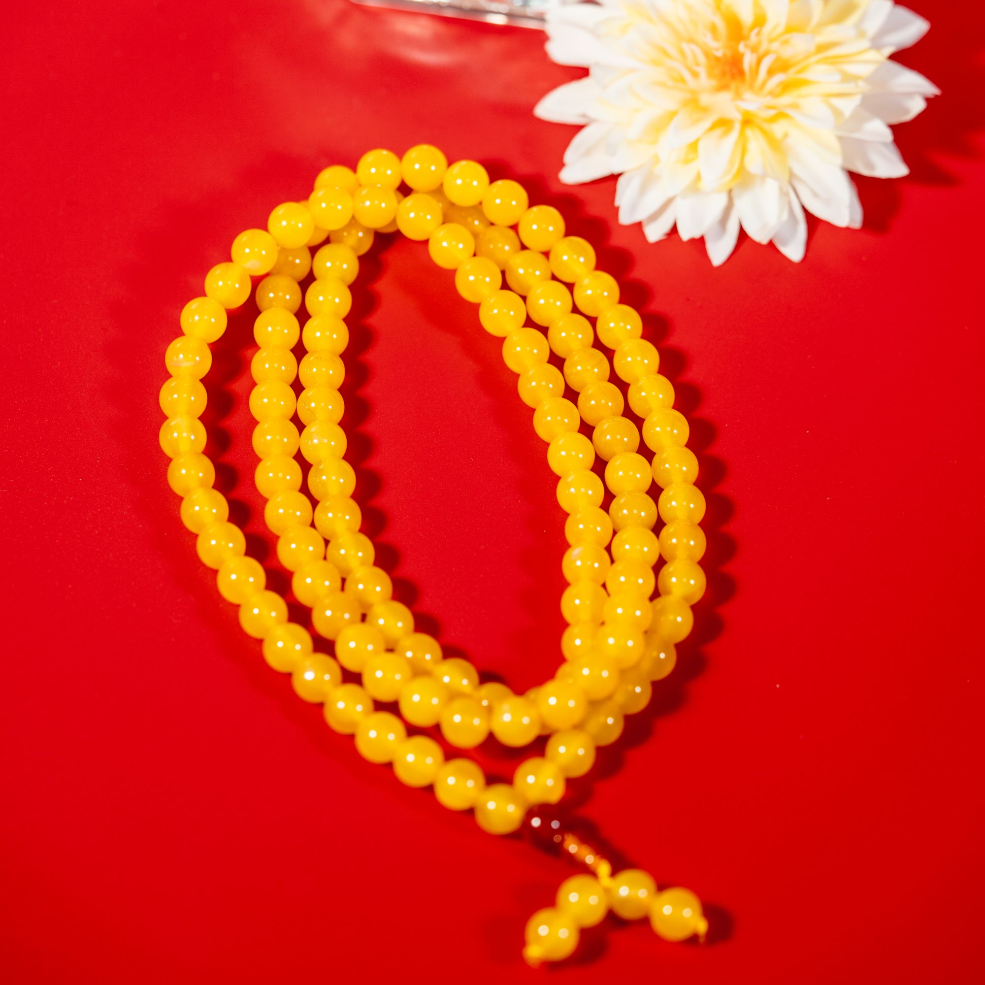 【巴基斯坦】50421-DXCP4天然黄玛瑙长串项链108颗8mm82g