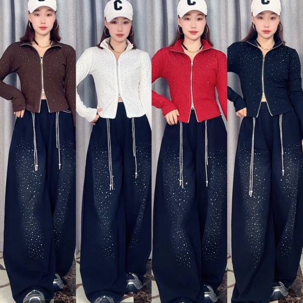 烫钻拉链休闲风长袖短外套秋季气质百搭磨毛3927