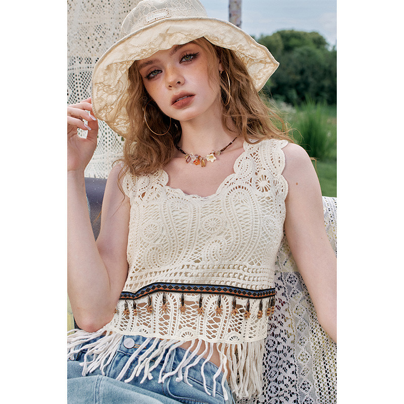 【芋总】妖精的口袋妖精的口袋镂空钩花设计感无袖马甲背心