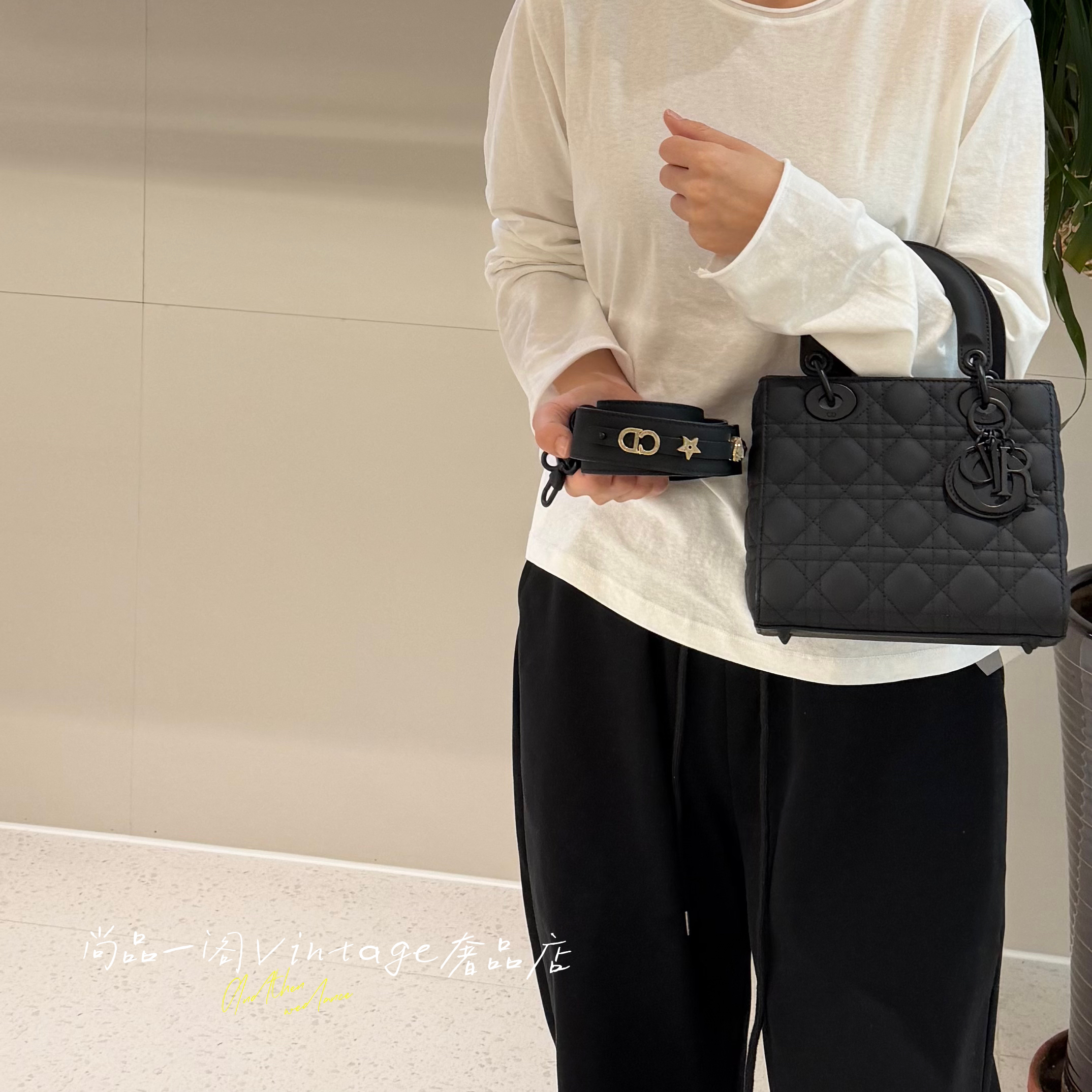 99新 DIOR/迪奥 尚品一阁/磨砂黑小号四格戴妃包 4月大全套