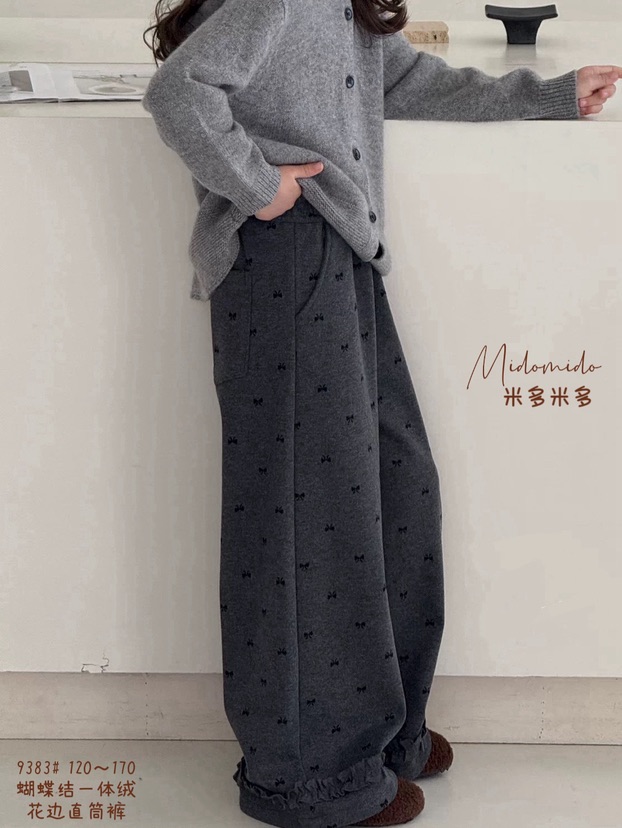 【实体店】冬款 蝴蝶结花边休闲直筒裤加绒加厚卫裤9383