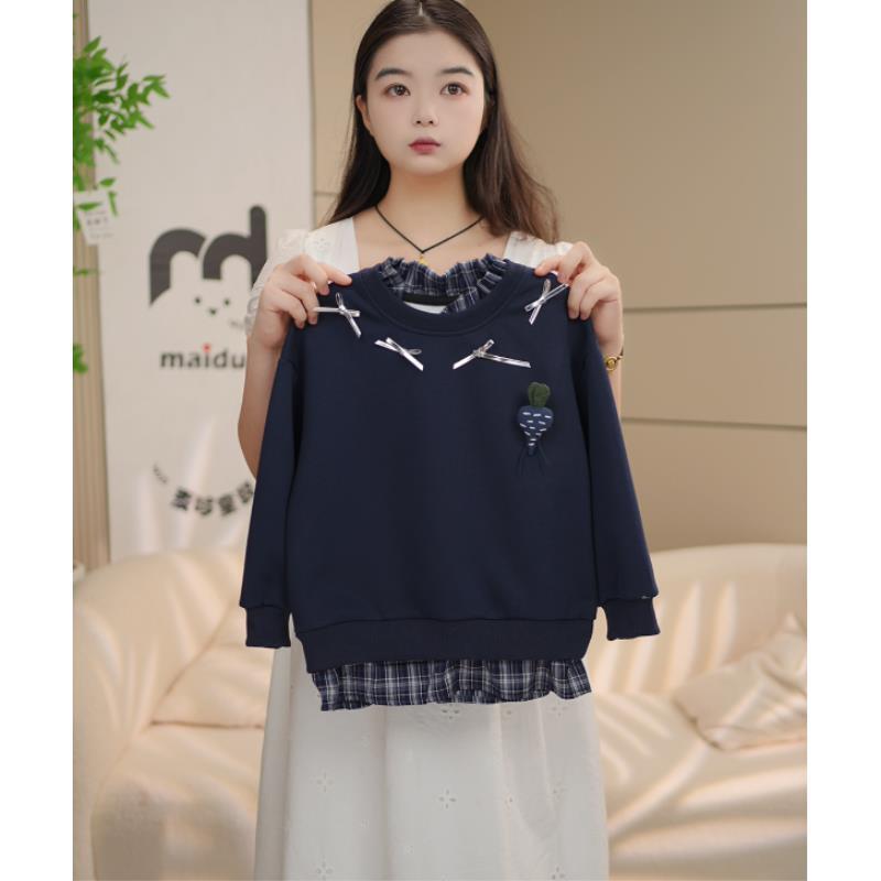 2025新款儿童中大童女童萝卜玩偶百搭秋季显瘦洋气宽松蝴蝶结卫衣