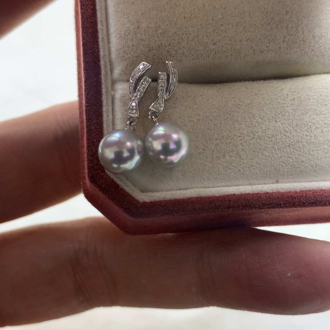 海水珍珠耳饰18K金镶嵌7-7.5真多麻耳环