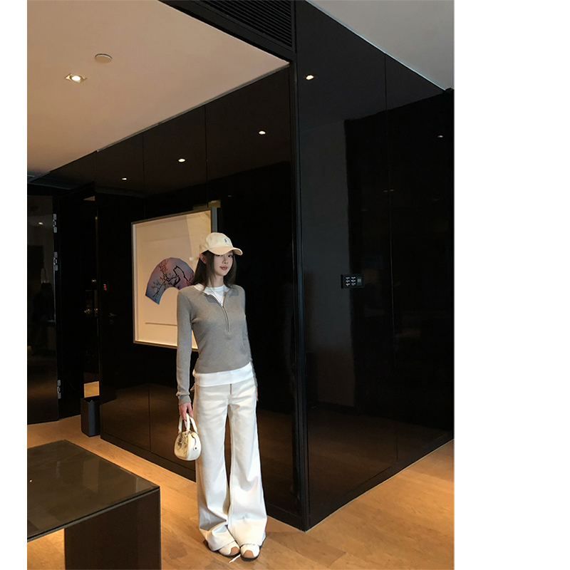 Littledry不油白色不贴腿微喇牛仔裤加厚喇叭马蹄长裤裤子YYX0287