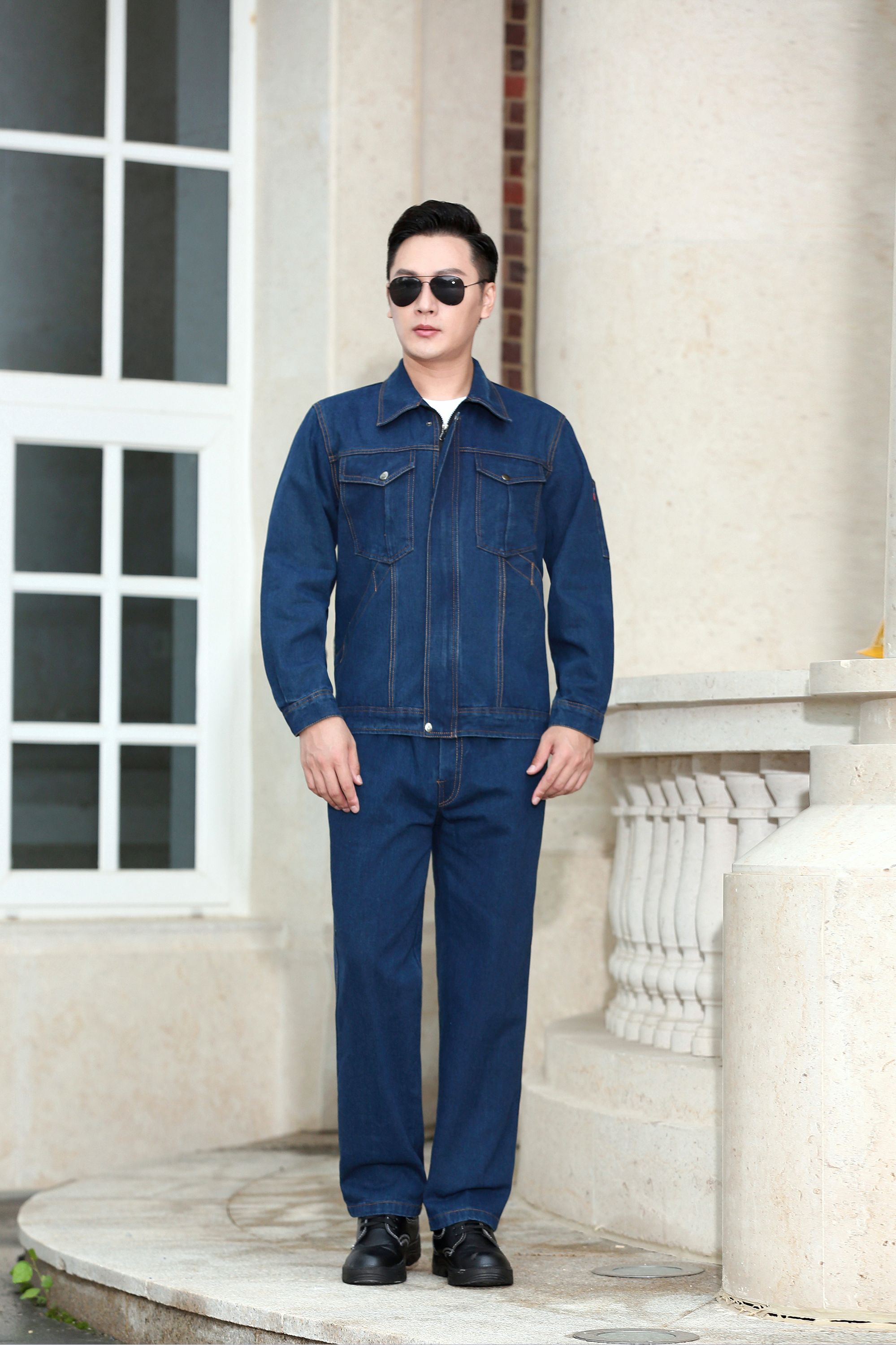 牛仔加厚套装电焊电力工厂车间工装制服春秋长袖耐磨劳保工作服