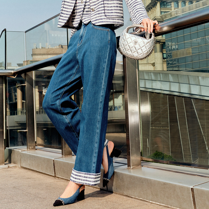 【科技弹力果冻裤】时尚小香风牛仔直筒裤宽松DOUBLOVE贝爱春秋款