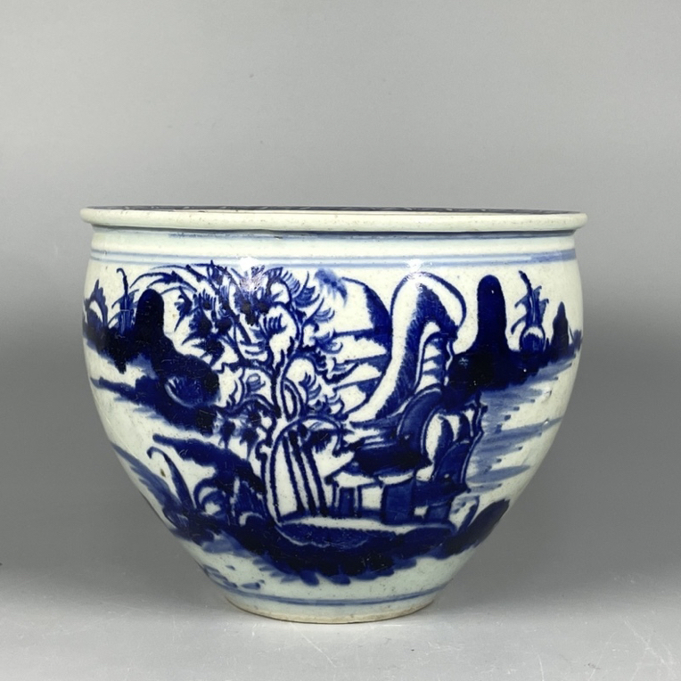 022021446 清中期青花山水诗文卷缸 db 云南省文物总店