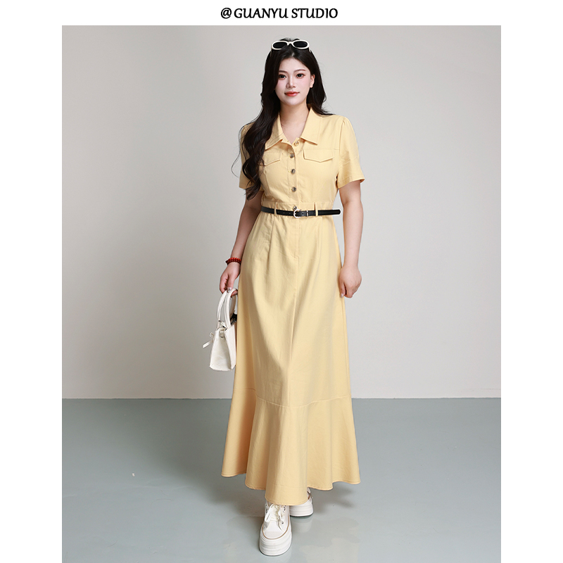 【柏林玫瑰】蛋妹大码女装微胖m夏季显瘦遮肉A字版连衣裙DM26670