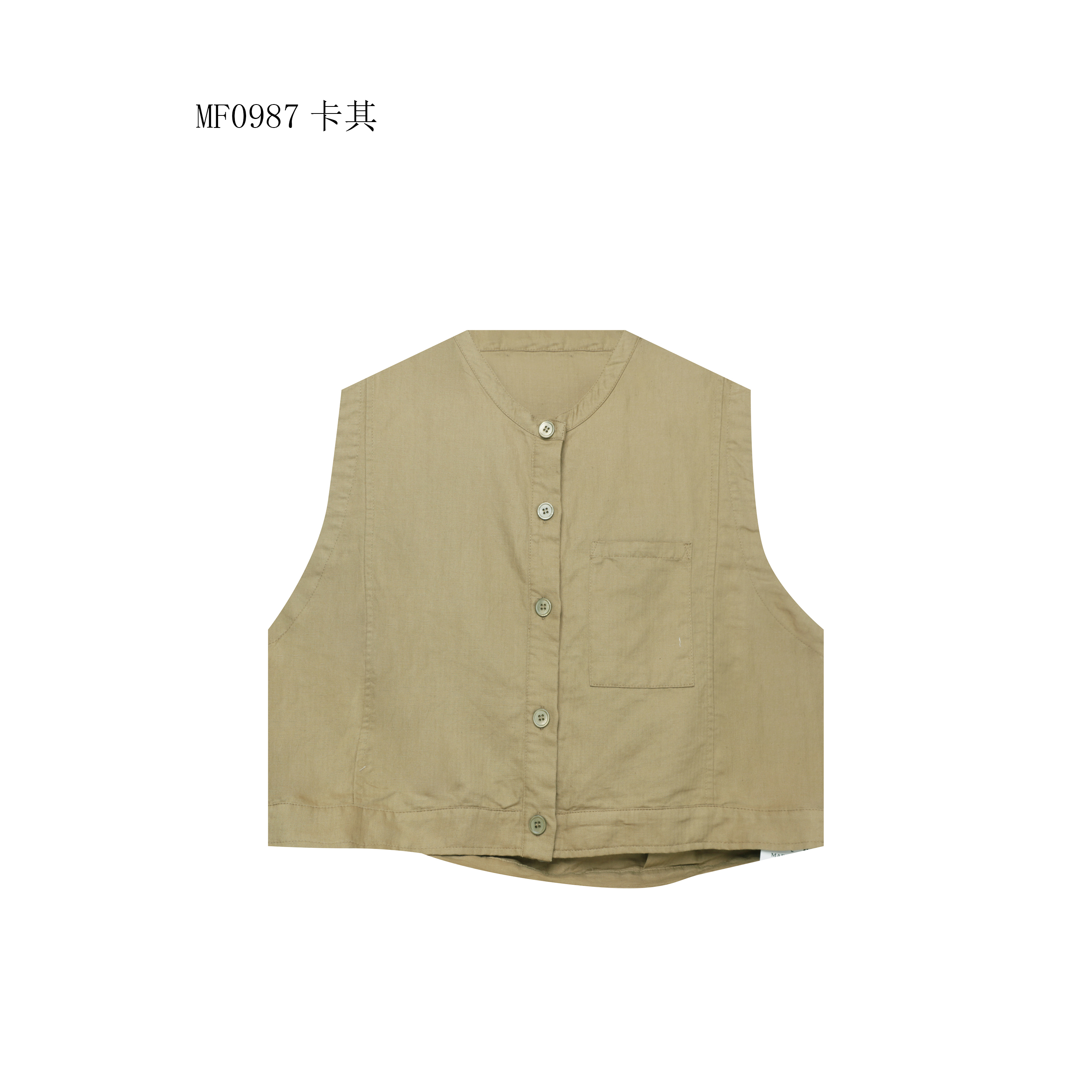 【麻訪家】MF0987卡其文艺简约休闲百搭坎肩开衫上衣