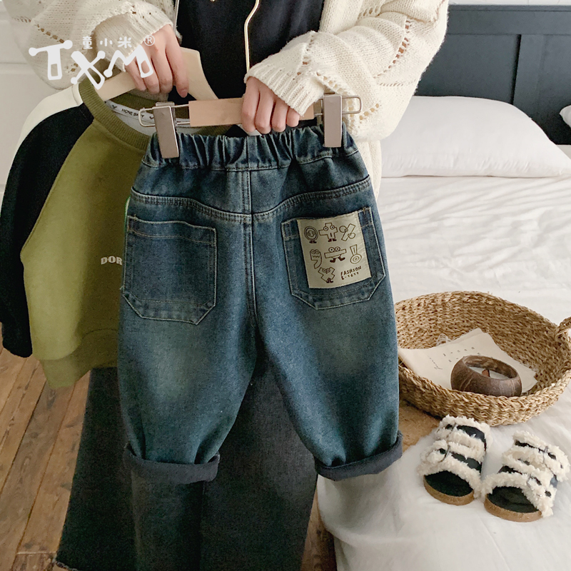 男童加绒牛仔裤2025冬装新款韩版宝宝加厚长裤儿童冬季裤子
