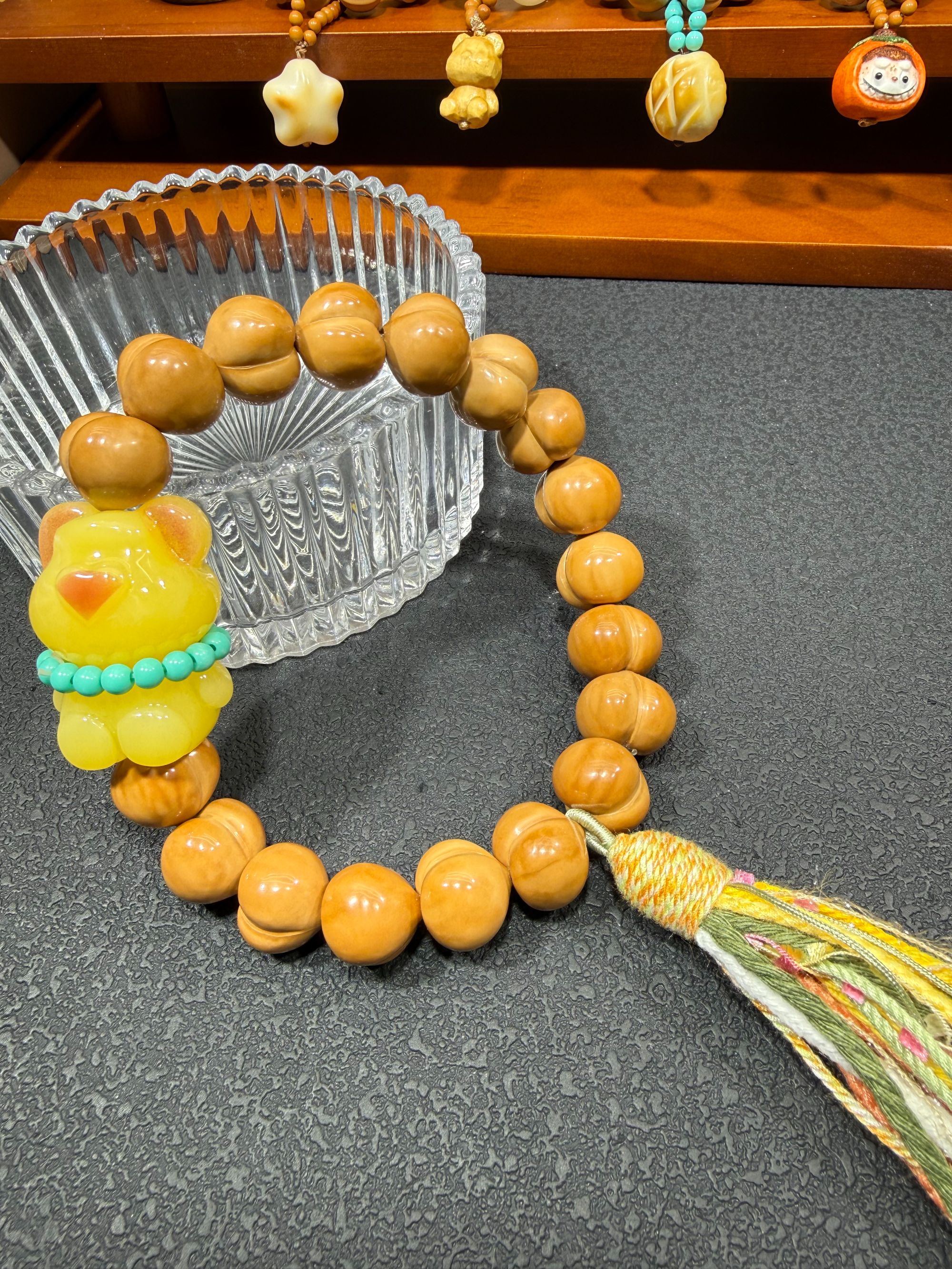 ♥光面屁桃猴头+小熊+流苏手持