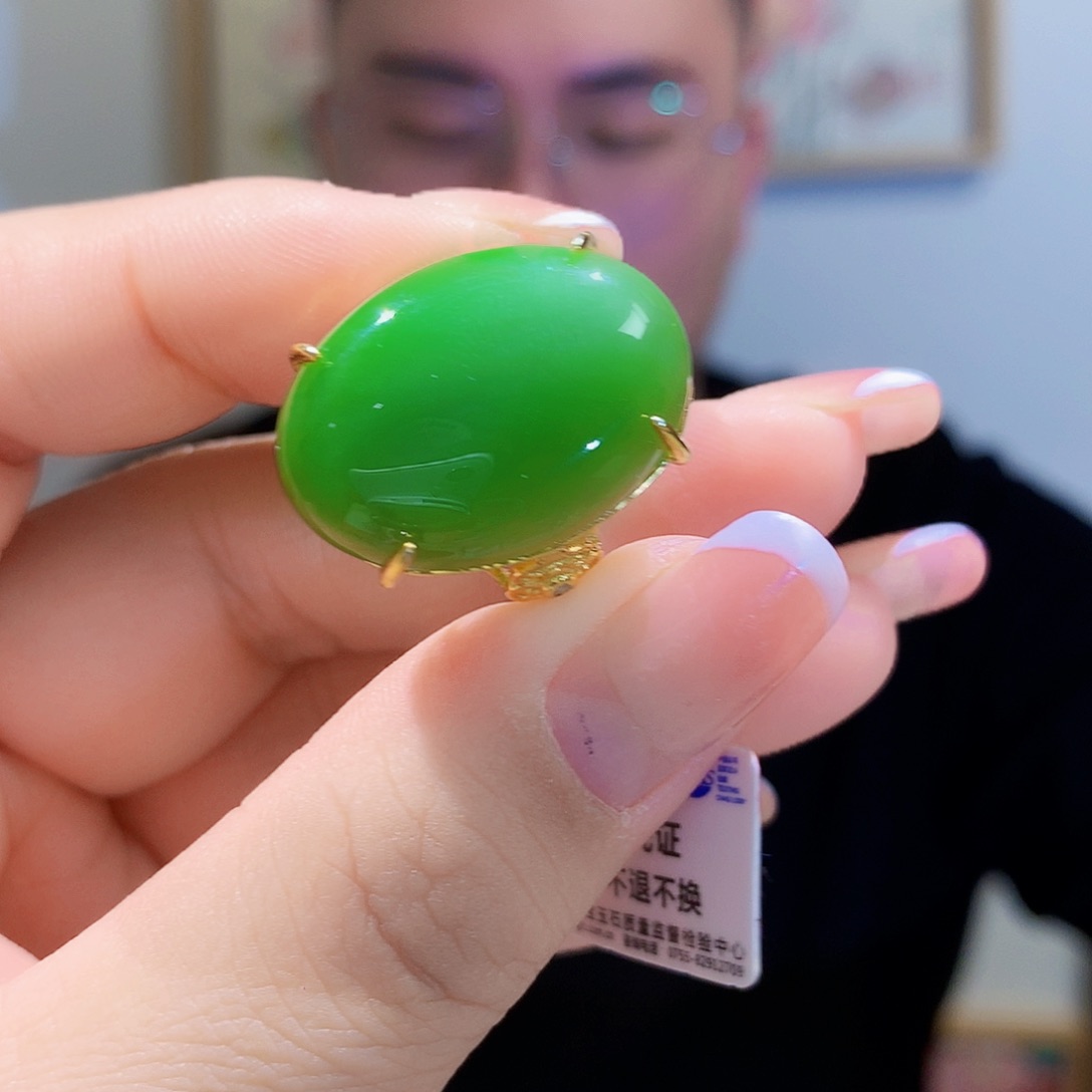 和田玉（碧玉）戒指银S925镀金镶嵌
