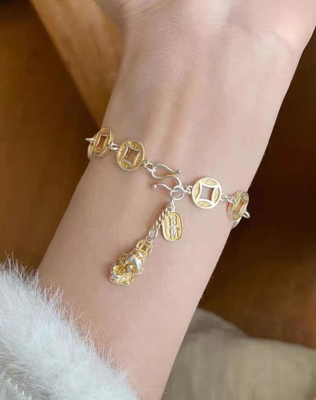 足银手链 （2号）19g描金招财貔貅铜钱手链