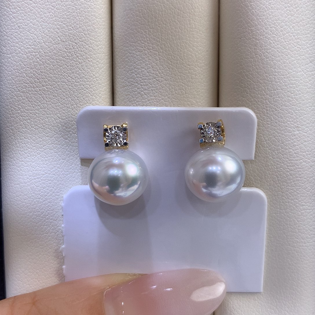 18K金镶嵌海水珍珠耳饰11mm澳白