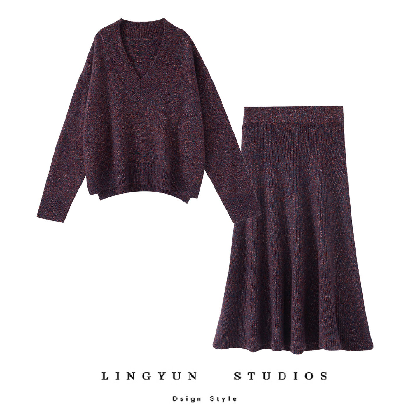 凌云推荐！女式V领任性针织套装