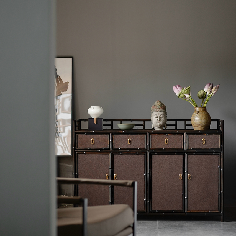 紫竹茶柜 复古禅意竹制斗柜 储物边柜餐厅餐边柜茶水柜博古架复古