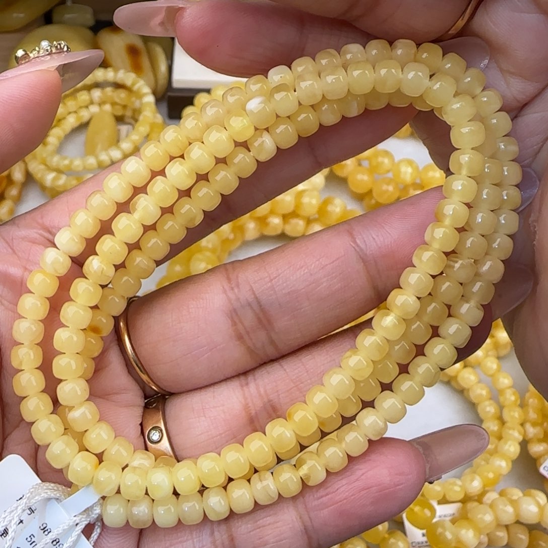 蜜蜡未镶嵌手串白花老型多圈