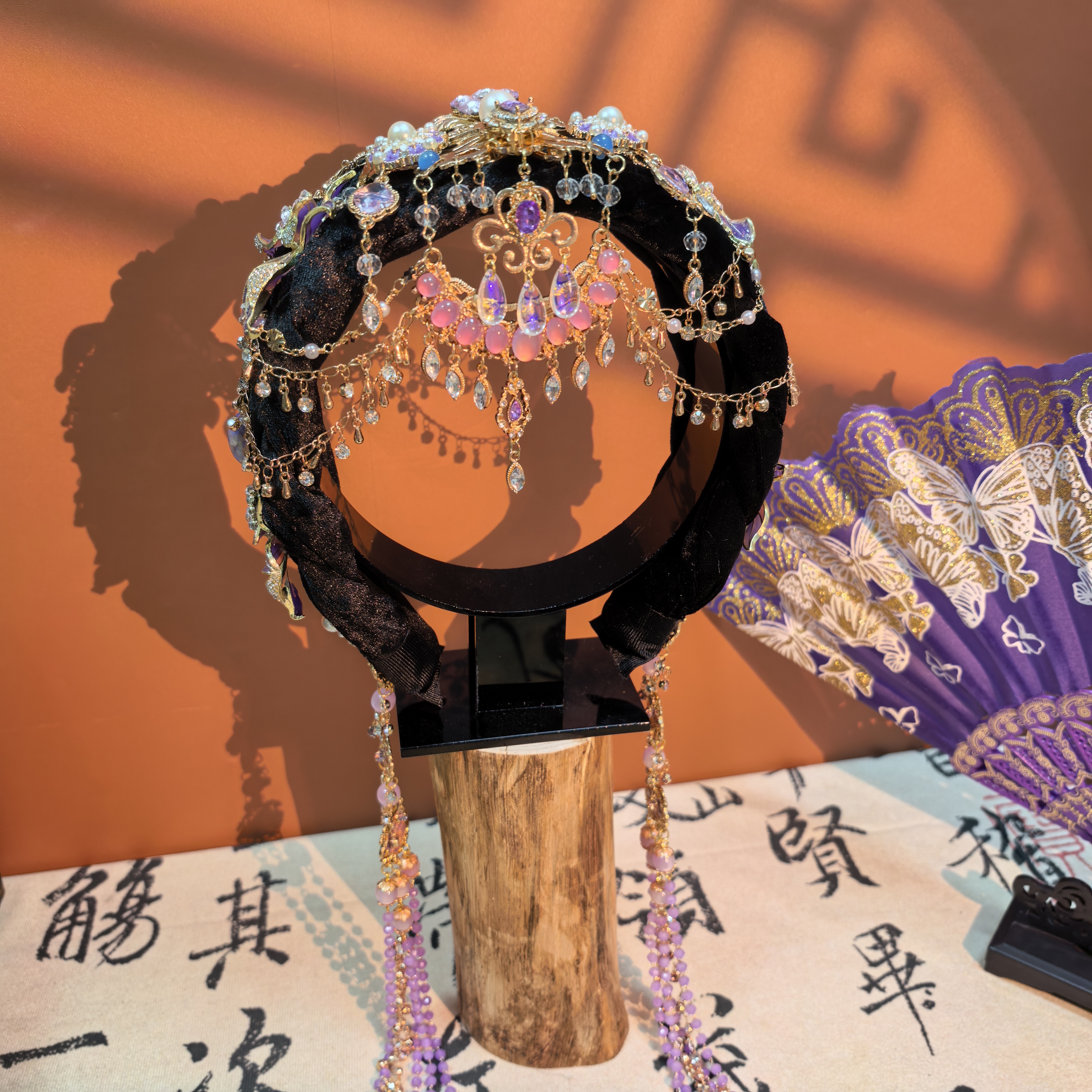 【紫妃】原创自制紫色水晶长流苏高颅顶发箍