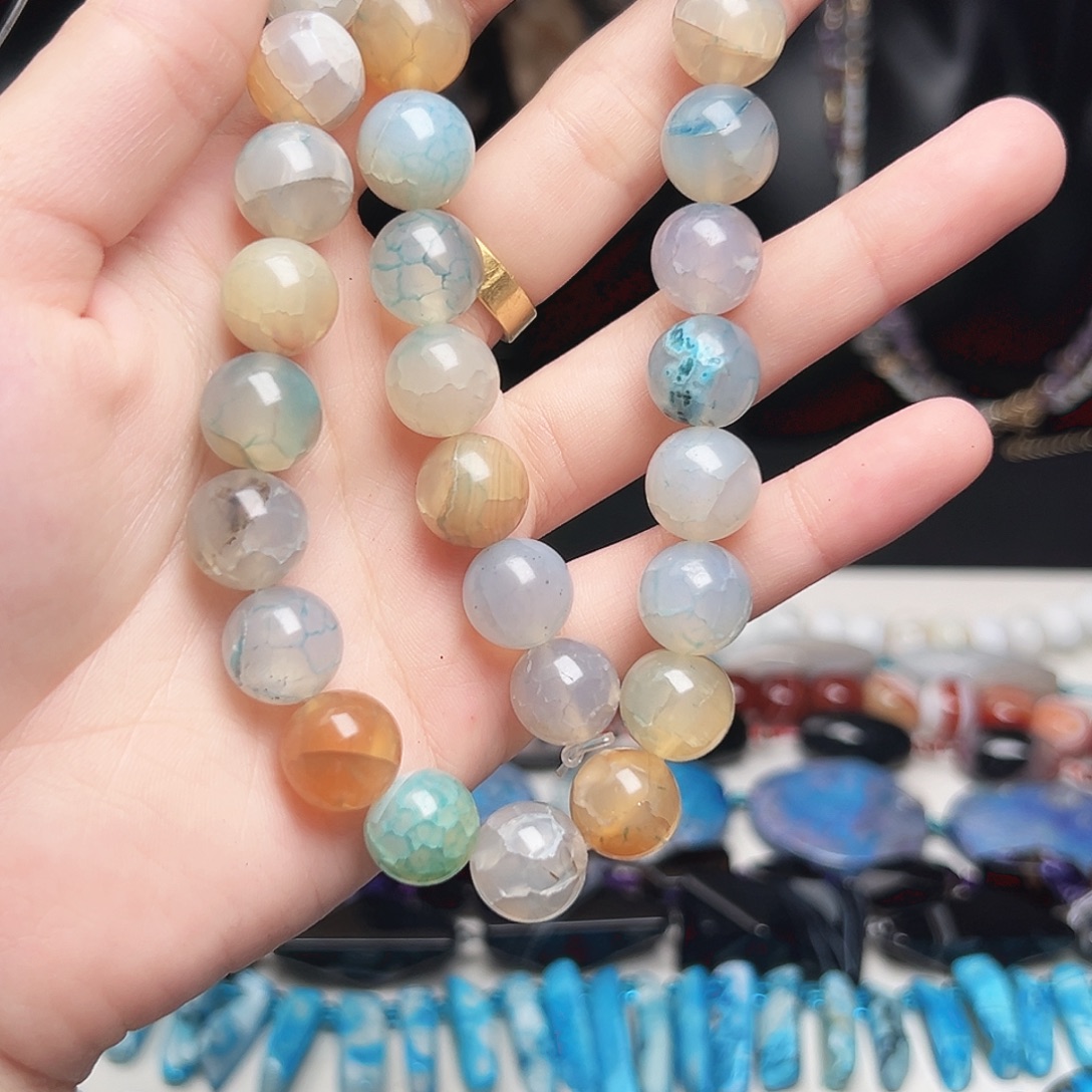 玛瑙/玉髓未镶嵌珠宝半成品c346 12m 龙鳞纹透系玛瑙一条