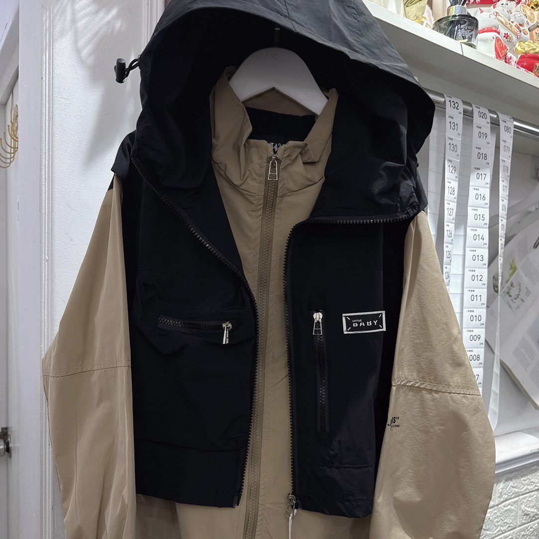 8369#中大童假两件风衣外套男童潮款时尚休闲百搭宽松