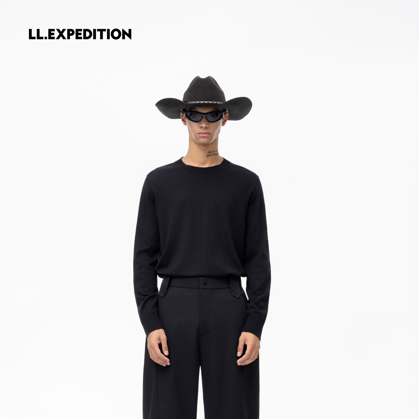 【精密高支】LLEXPEDITION套头微廓针织衫2025年新男士黑色内搭毛衫