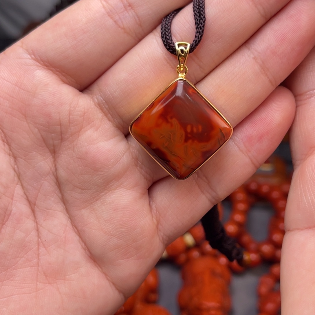 南红玛瑙配饰银S925镀金镶嵌