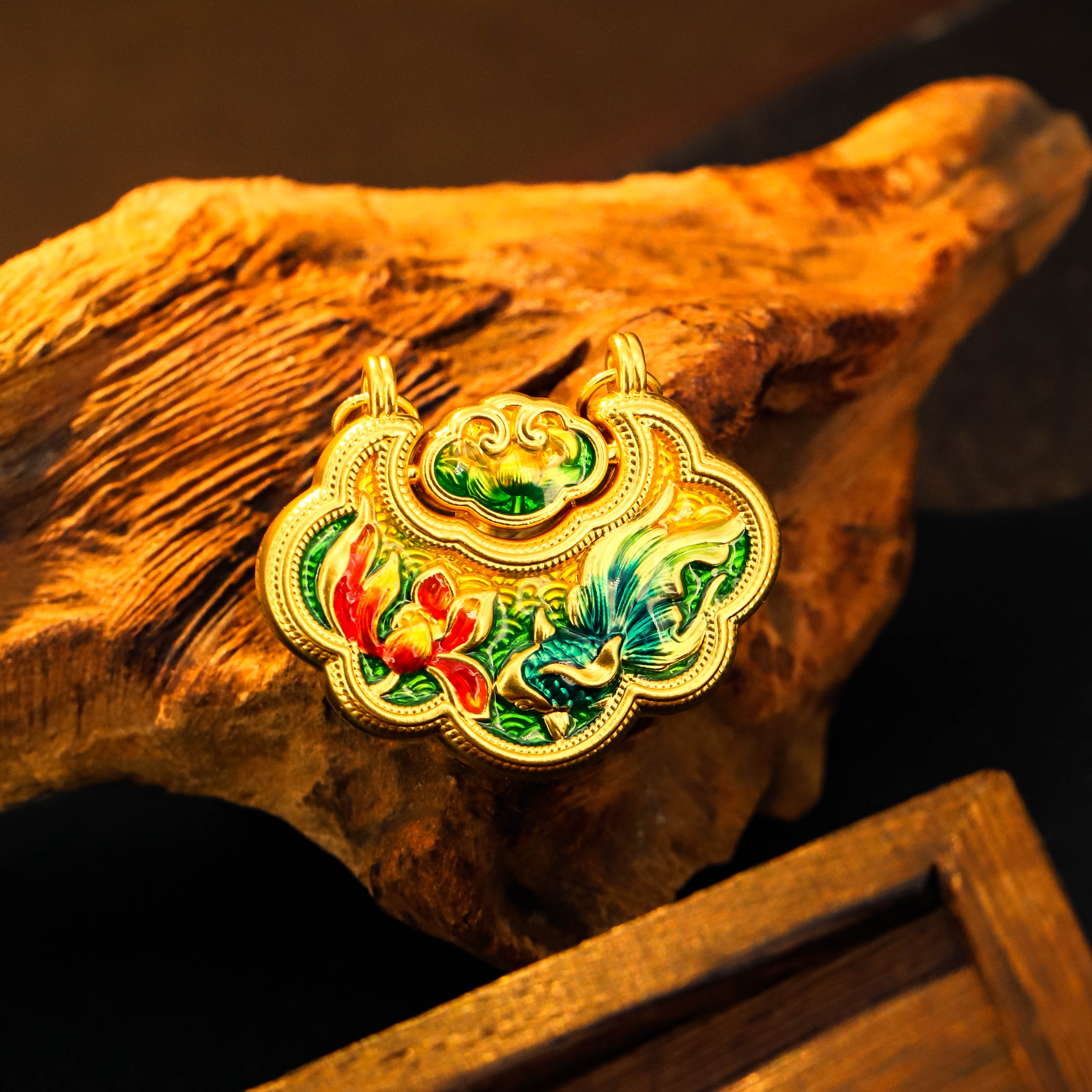 【敏敏专享】足金999投资金 情人节5D锦鲤莲花双面款吊坠 HJD895