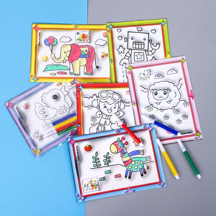 水彩画手工DIY涂色填色幼儿园油画涂鸦画颜料套装