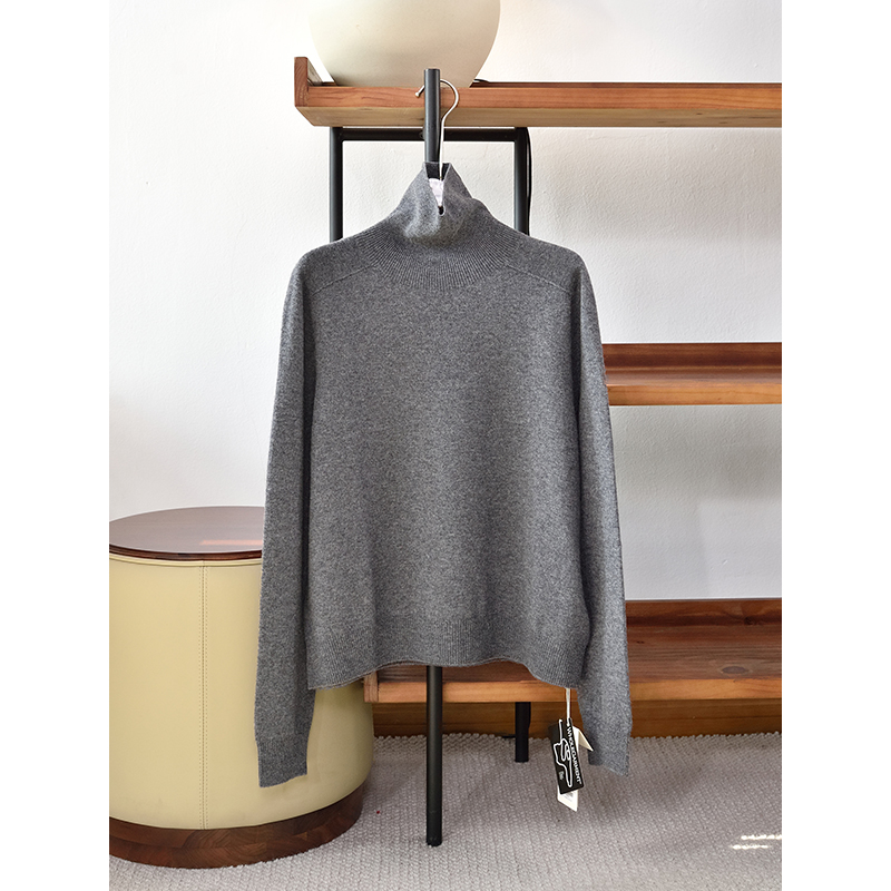 冬季新品 无缝一体高领宽松羊毛羊绒针织打底衫