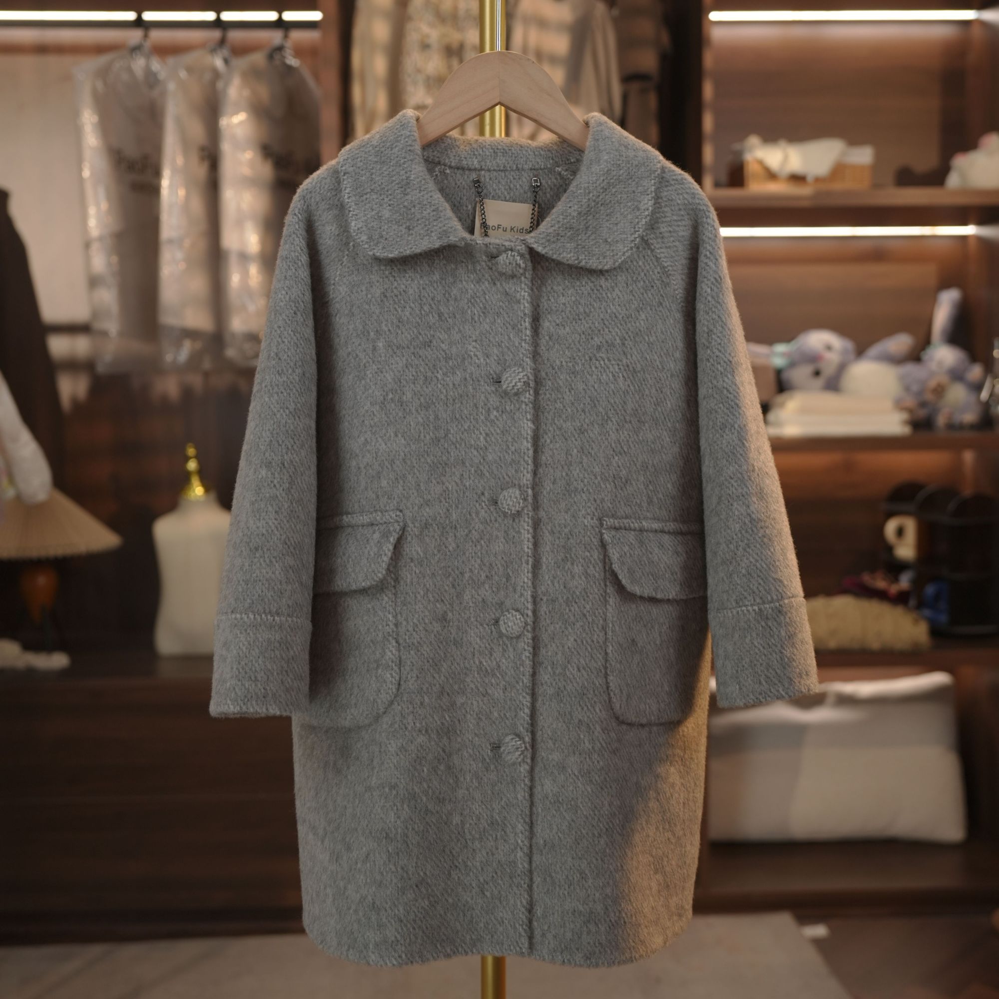 泡芙高定 2024冬季 纯手工儿童大衣绵羊毛毛呢 DY240920双面时尚