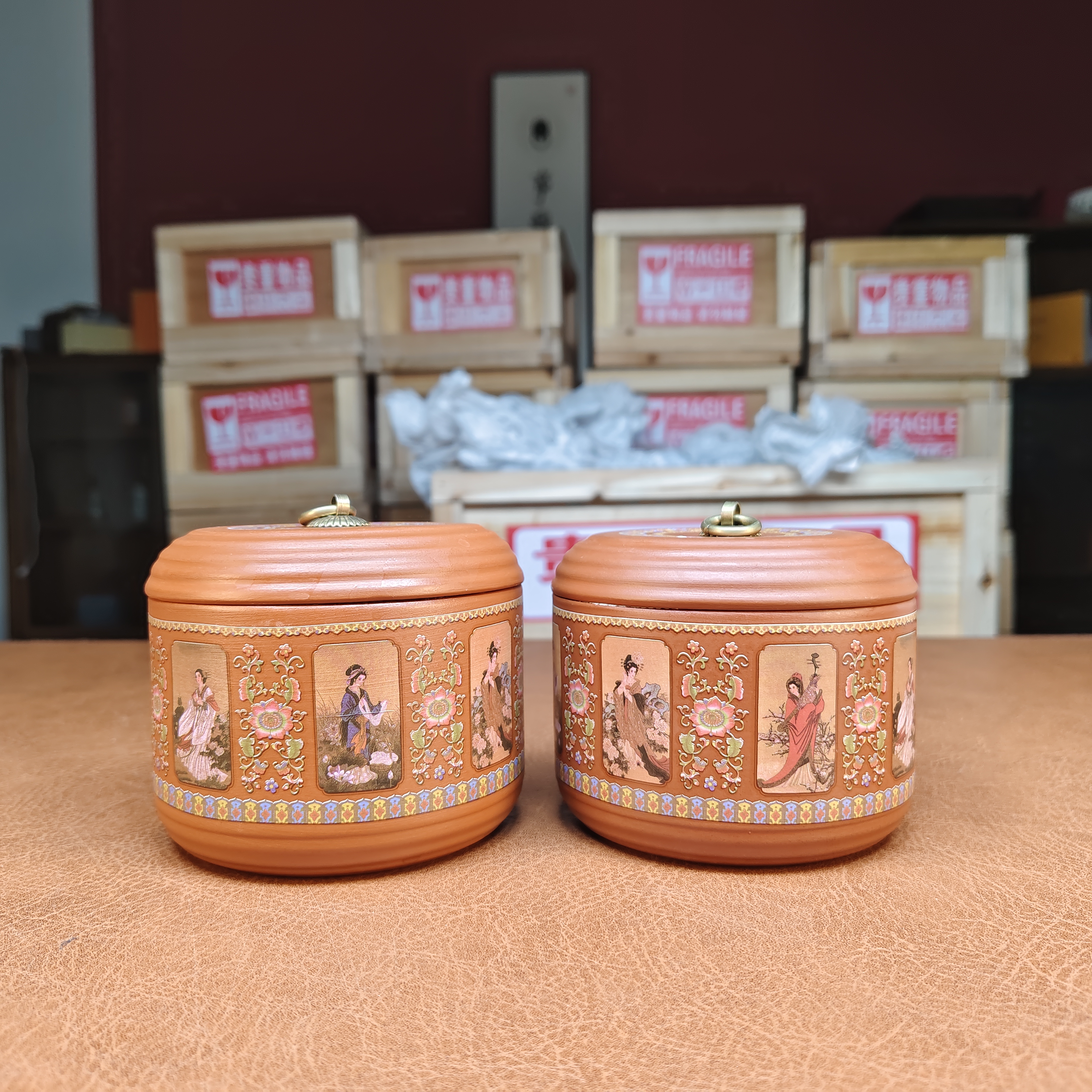 回纹罐-四美紫砂茶叶罐两个-3247-0104