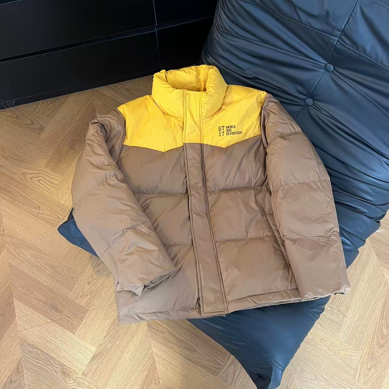 冬季男女同款时尚拼接百搭加厚立领防寒服1703