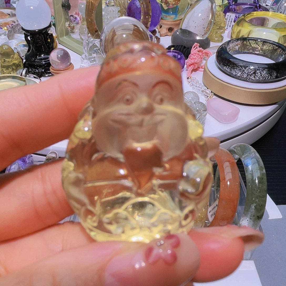 水晶未镶嵌颈饰天然黄水晶冰透全净体财神摆件