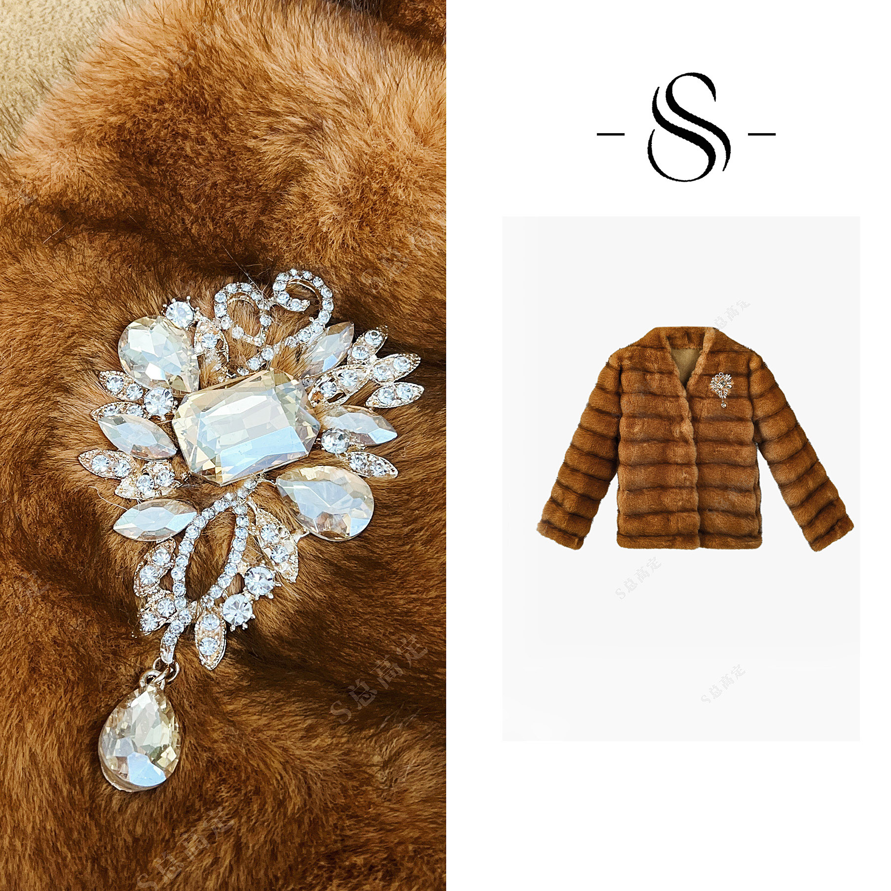 【莎总专属】冬季新款条纹设计加绒加厚保暖气质百搭毛外套女D0157