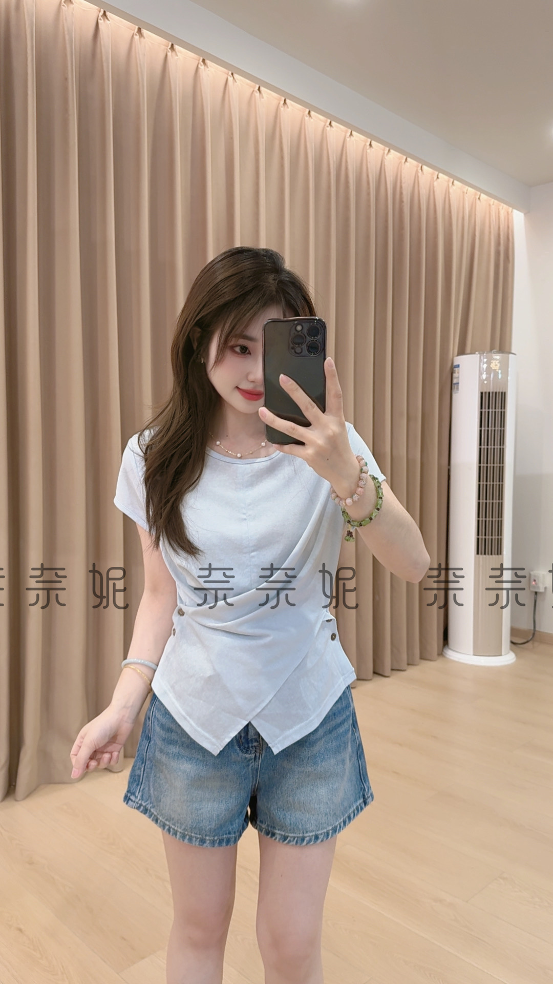 奈奈妮【掐腰T】T恤短袖夏季不规则设计感显瘦百搭5161