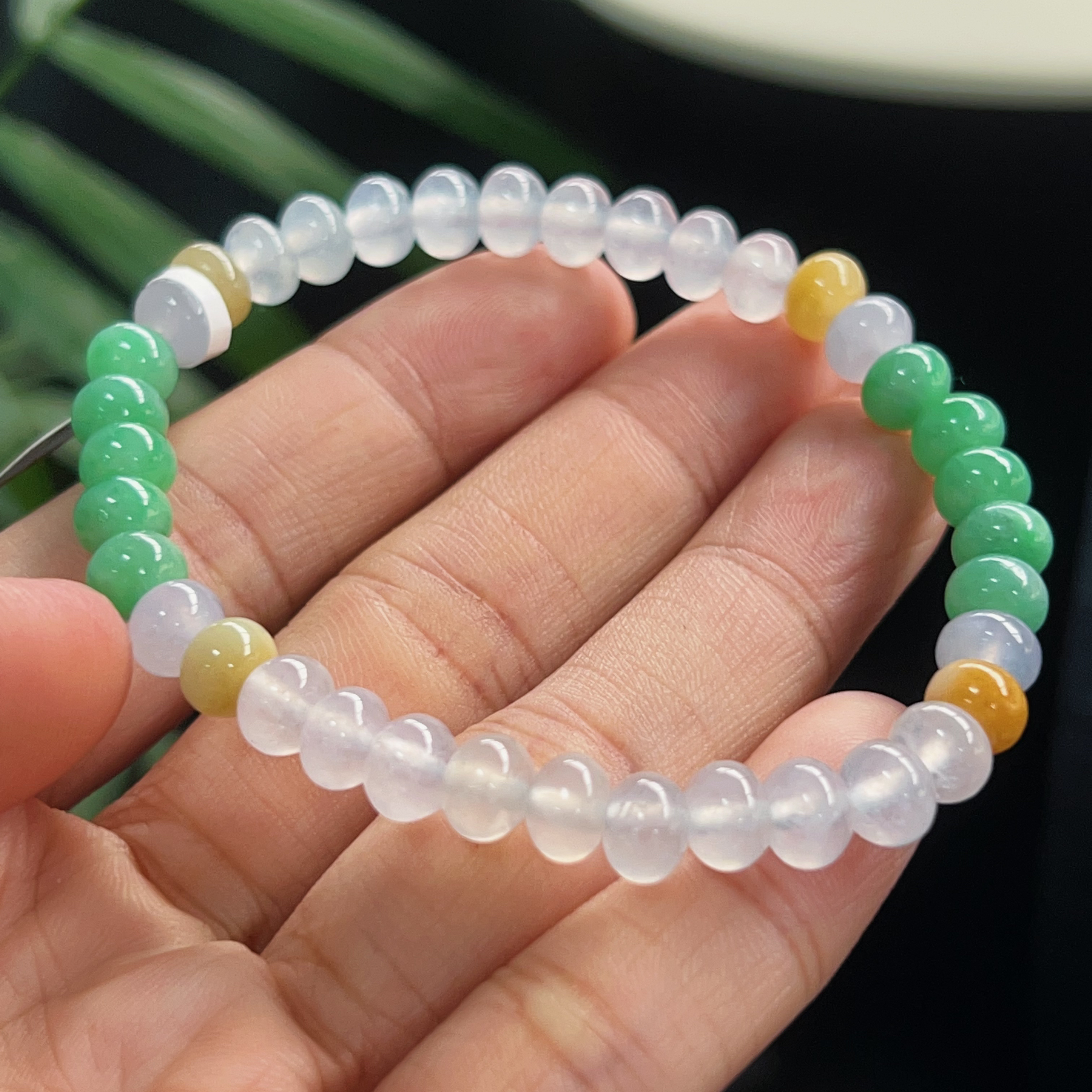 天然翡翠手串珠链冰种算盘珠冰透水润品质时尚果绿