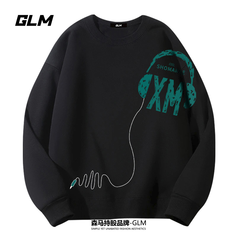 GLM卫衣男款秋冬加绒圆领宽松男上衣休闲套头衫男氛围感潮流春秋Z