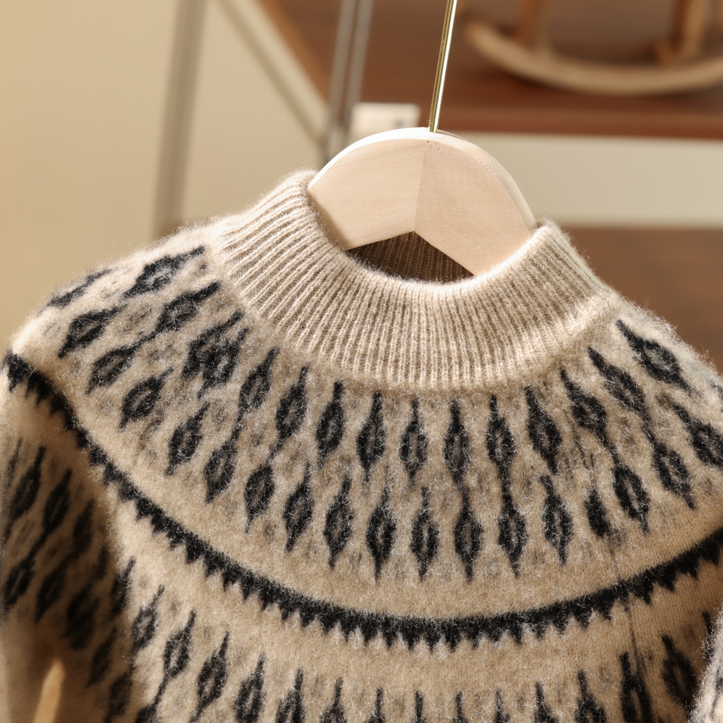 费尔岛纯羊毛针织衫毛衣内搭打底衫加厚冬季毛衣儿童男女宝上衣