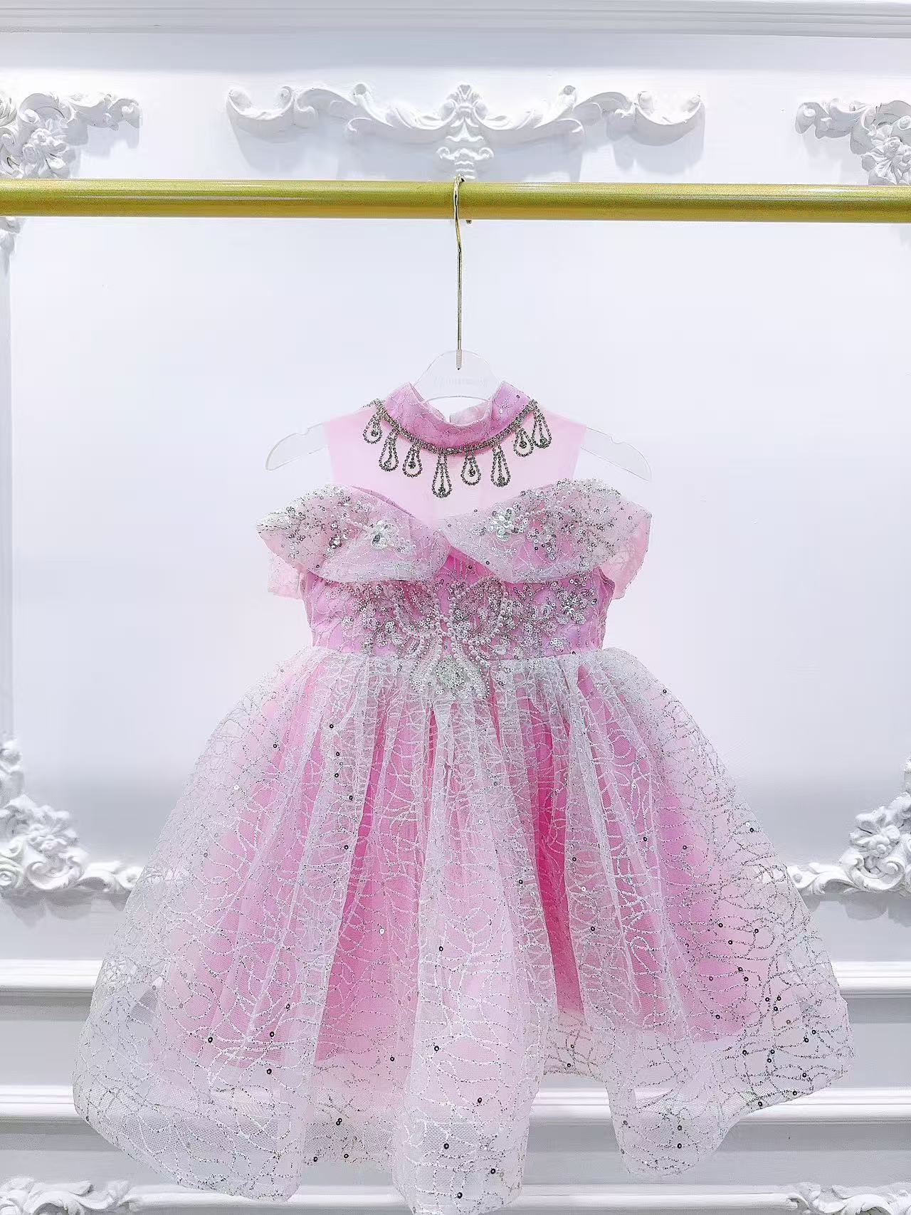 连衣裙夏季演出服粉色宝宝夏装儿童裙子女童公主裙洋气生日童装