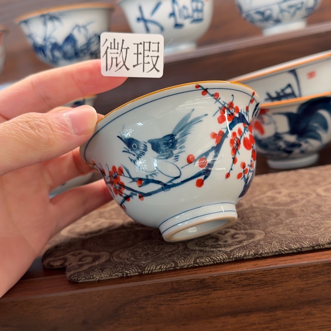 釉下手绘茶具微瑕