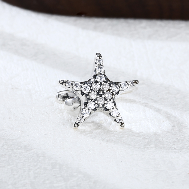 925银耳饰 纯银 精工镶石白钻五角星耳夹 耳扣 韩版流行精工耳饰