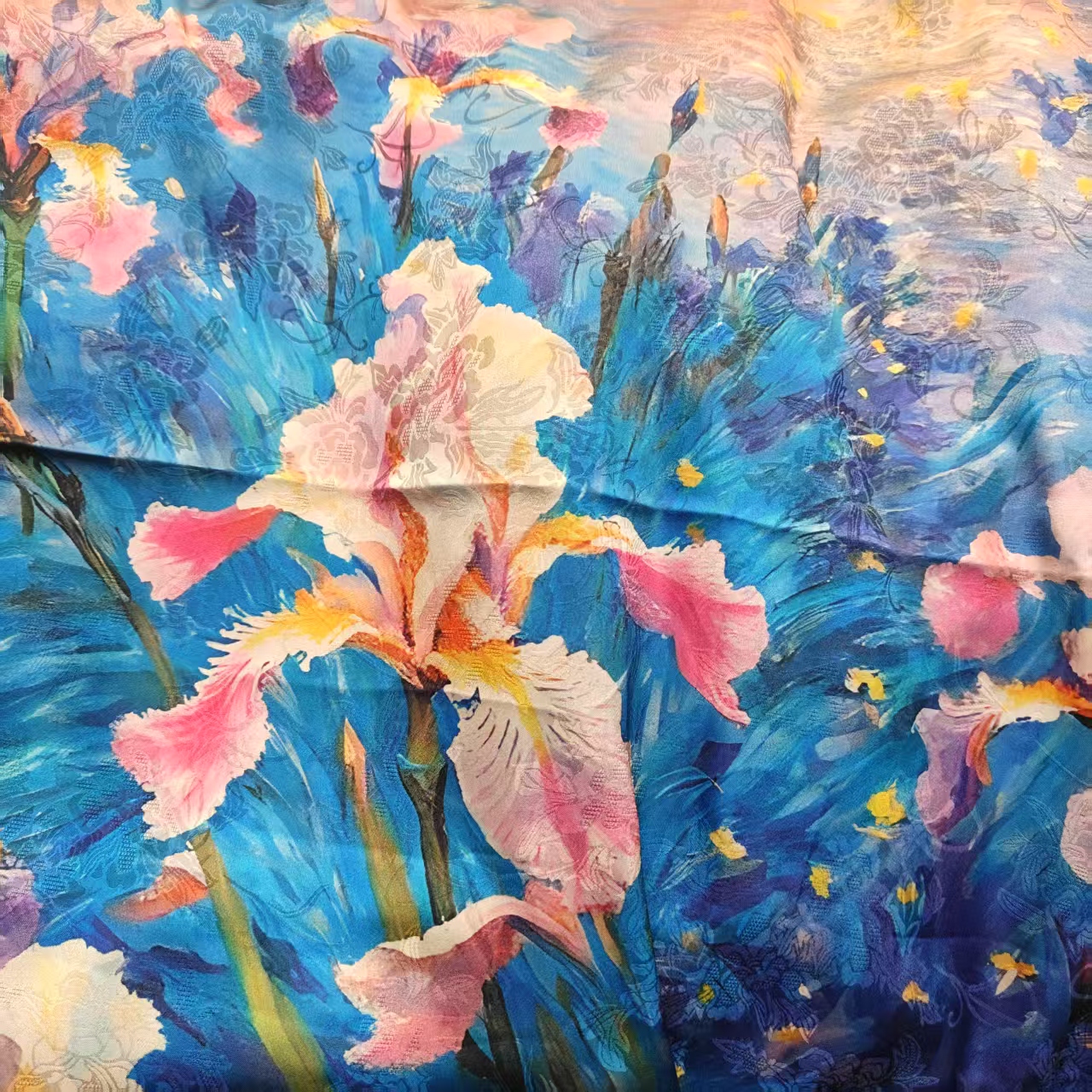 新款【油画鸢尾 】70*70重磅香云花萝高货重磅国风高端丝巾-k11